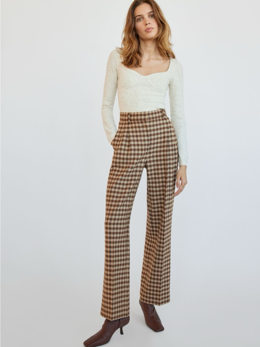 Aritzia Wilfred Brown Checkered Trousers